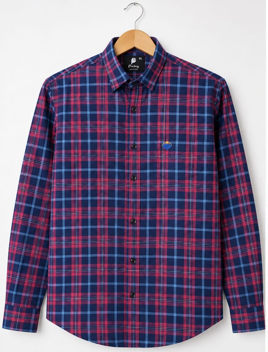 BLUE AND RED CHECKED FULL SLEEVE CASUAL COTTON SHIRT (PGS-103)