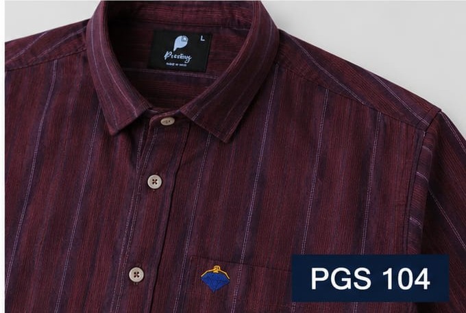 MAROON VERTICAL STRIPE FULL SLEEVE CASUAL COTTON SHIRT (PGS-104)