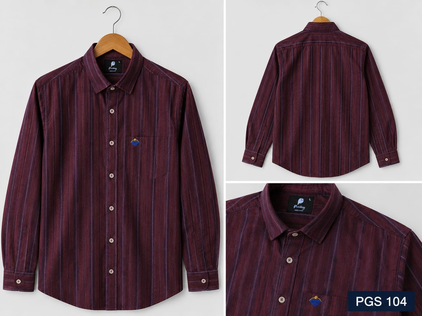 MAROON VERTICAL STRIPE FULL SLEEVE CASUAL COTTON SHIRT (PGS-104)