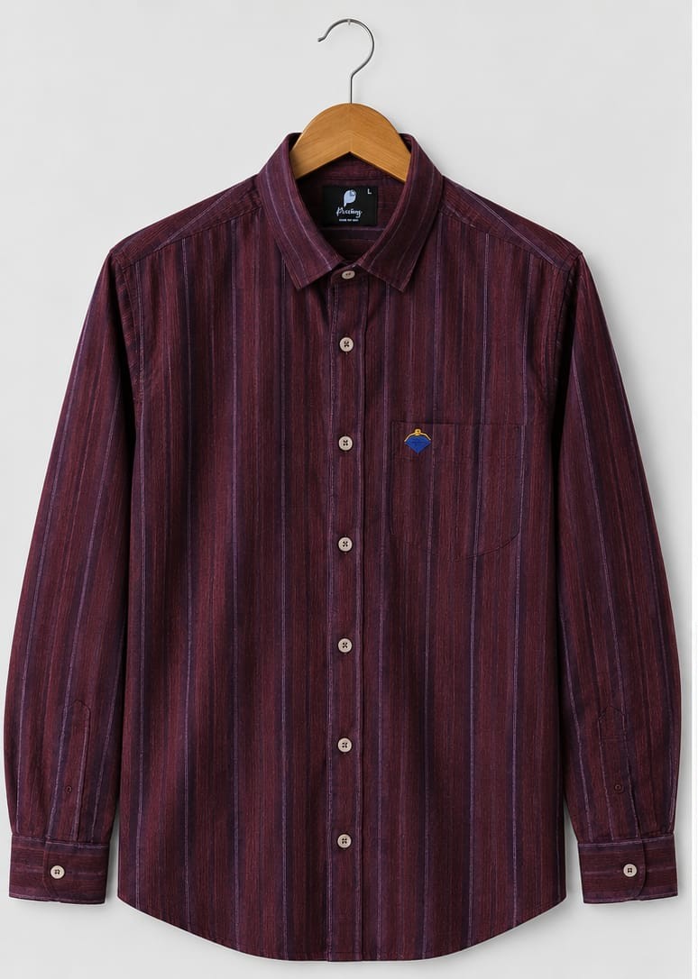 MAROON VERTICAL STRIPE FULL SLEEVE CASUAL COTTON SHIRT (PGS-104)