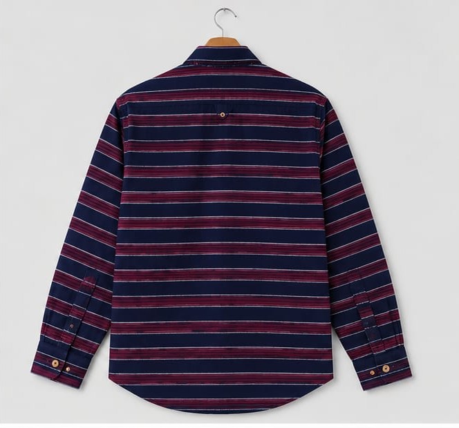 NAVY BLUE & MAROON HORIZONTAL STRIPE FULL SLEEVE COTTON SHIRT (PGS-105)