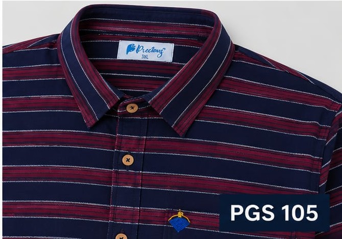 NAVY BLUE & MAROON HORIZONTAL STRIPE FULL SLEEVE COTTON SHIRT (PGS-105)