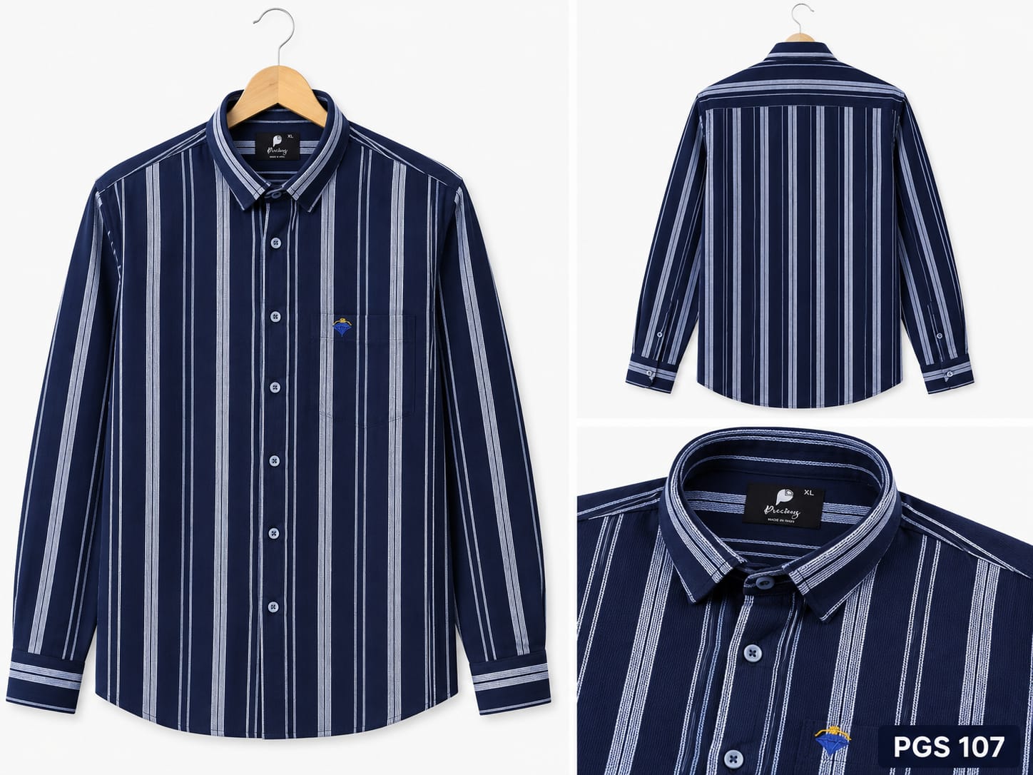 NAVY BLUE VERTICAL STRIPE FULL SLEEVE COTTON SHIRT (PGS-107)
