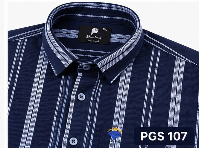 NAVY BLUE VERTICAL STRIPE FULL SLEEVE COTTON SHIRT (PGS-107)