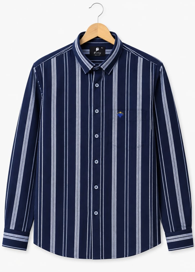 NAVY BLUE VERTICAL STRIPE FULL SLEEVE COTTON SHIRT (PGS-107)