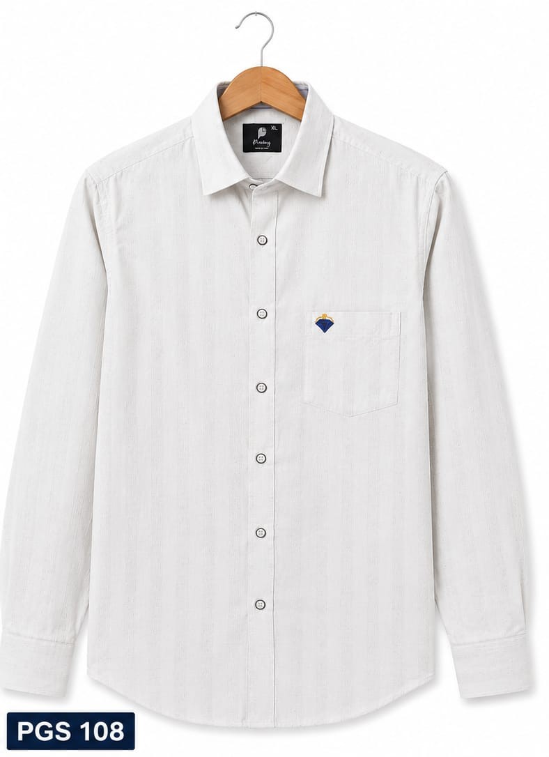 OFF-WHITE SOLID FULL SLEEVE CASUAL COTTON SHIRT (PGS-108)