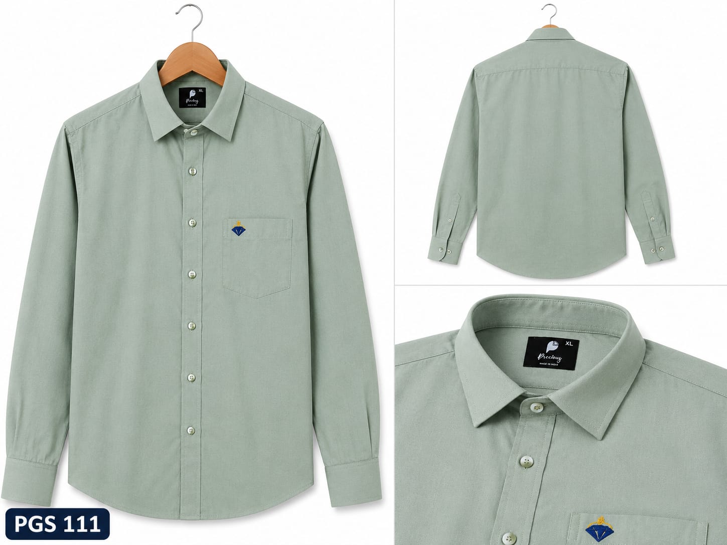 SAGE GREEN SOLID FULL SLEEV COTTON SHIRT (PGS-111)