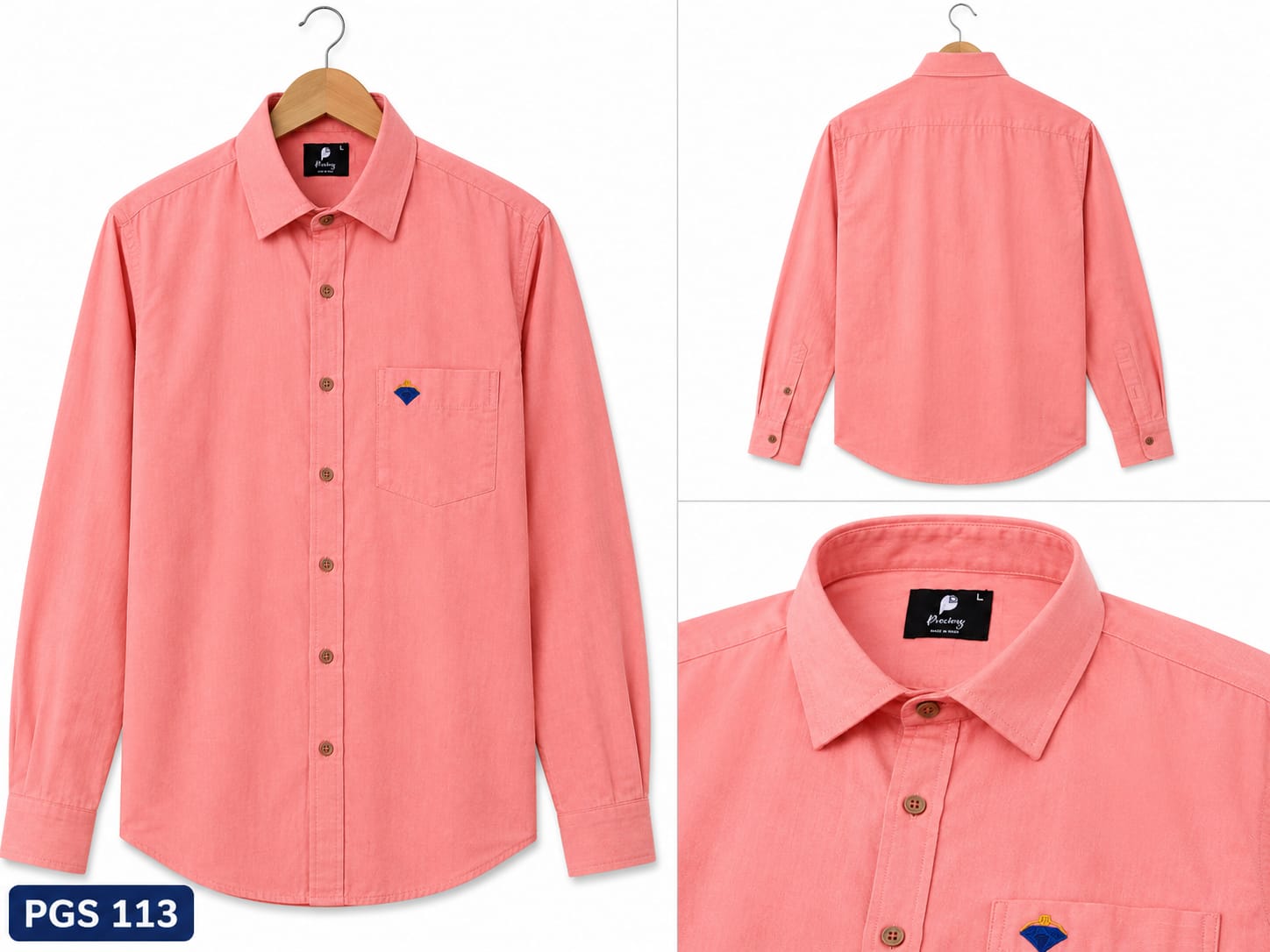 CORAL PINK SOLID FULL SLEEVE COTTON  SHIRT (PGS-113)