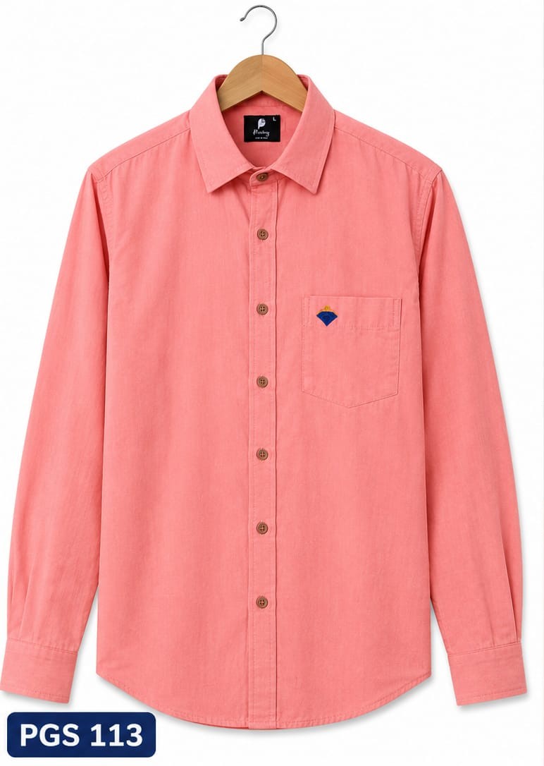 CORAL PINK SOLID FULL SLEEVE COTTON  SHIRT (PGS-113)