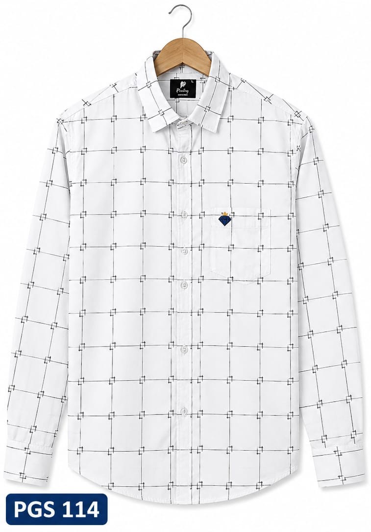 WHITE WINDOW PANE CHECK FULL SLEEVE   COTTON SHIRT (PGS-114)