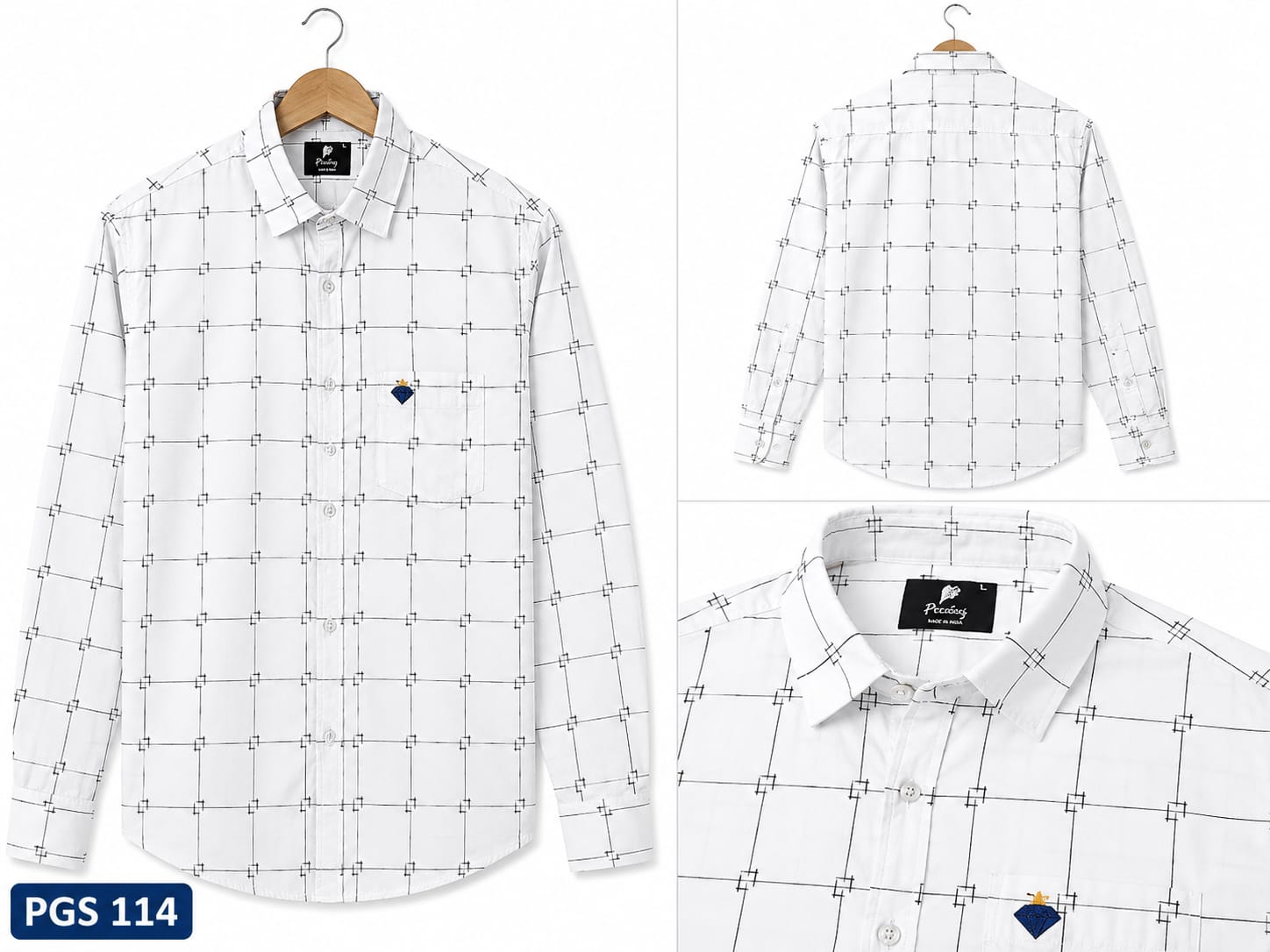 WHITE WINDOW PANE CHECK FULL SLEEVE   COTTON SHIRT (PGS-114)