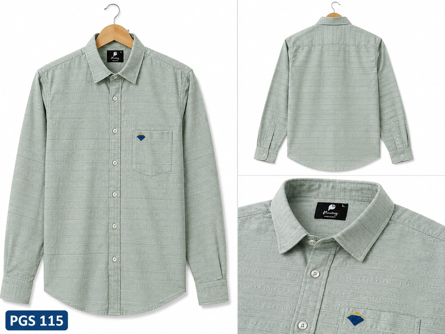 SAGE GREEN TEXTURED FULL SLEEVE BLENDED COTTON SHIRT (PGS-115)