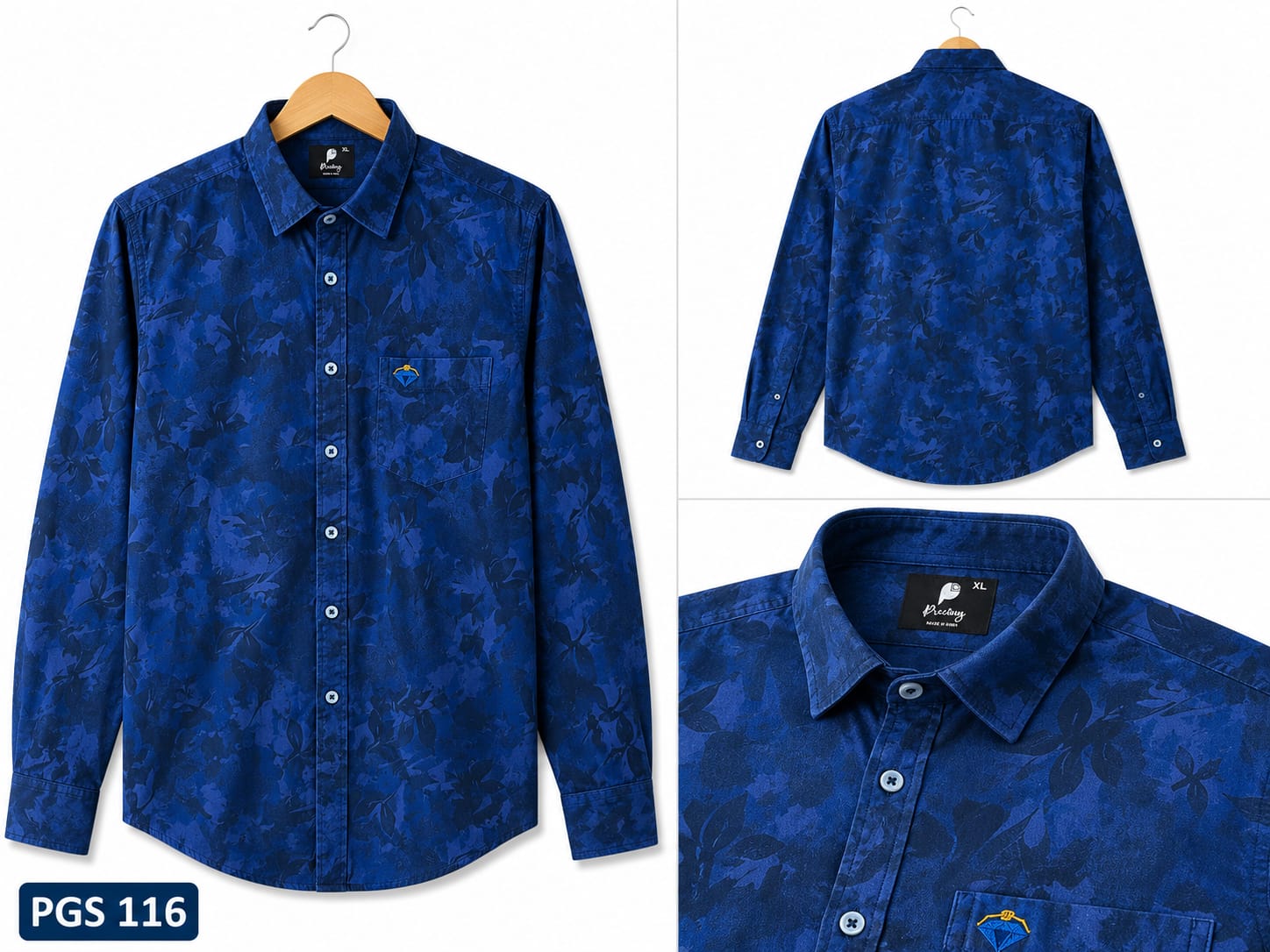 ROYAL BLUE FLORAL PRINT FULL SLEEVE CASUAL COTTON SHIRT (PGS-116)