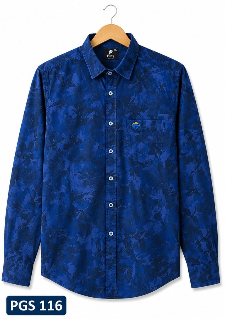 ROYAL BLUE FLORAL PRINT FULL SLEEVE CASUAL COTTON SHIRT (PGS-116)