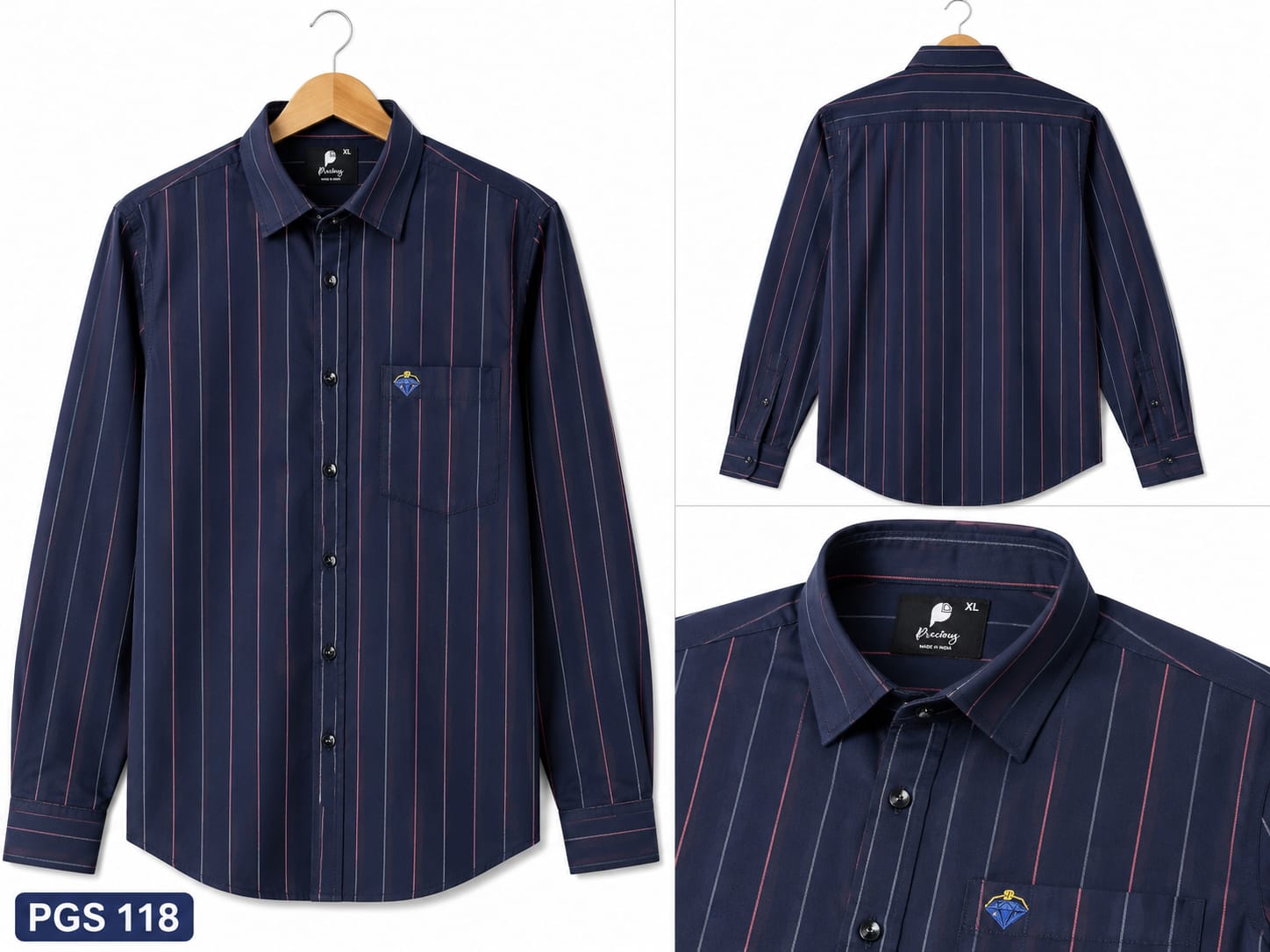 NAVY BLUE WITH FINE VERTICAL STRIPE COTTON LYCRA (PGS-118)