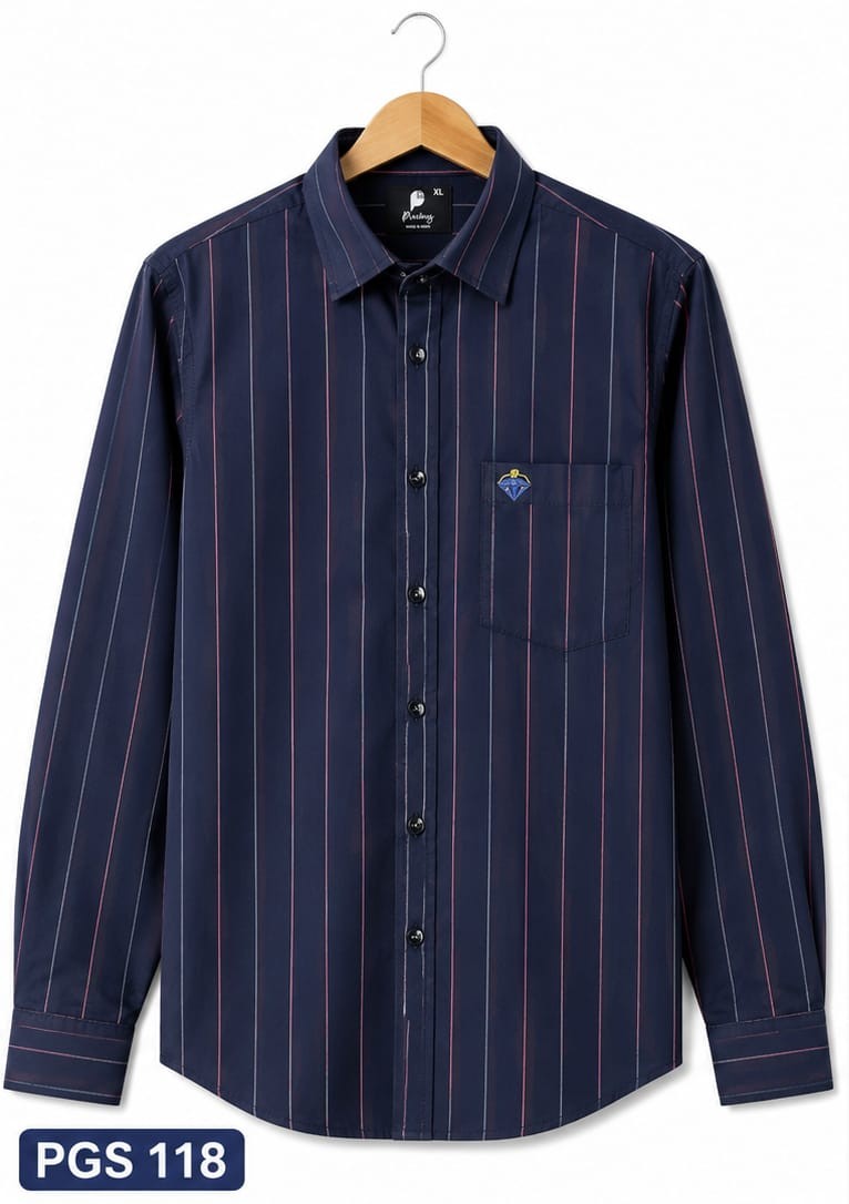 NAVY BLUE WITH FINE VERTICAL STRIPE COTTON LYCRA (PGS-118)