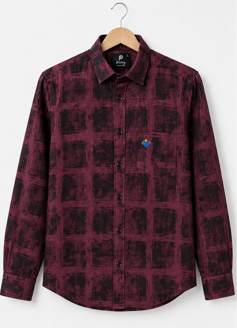 MENS MAROON ABSTRACT COTTON SHIRT (PGS-130)