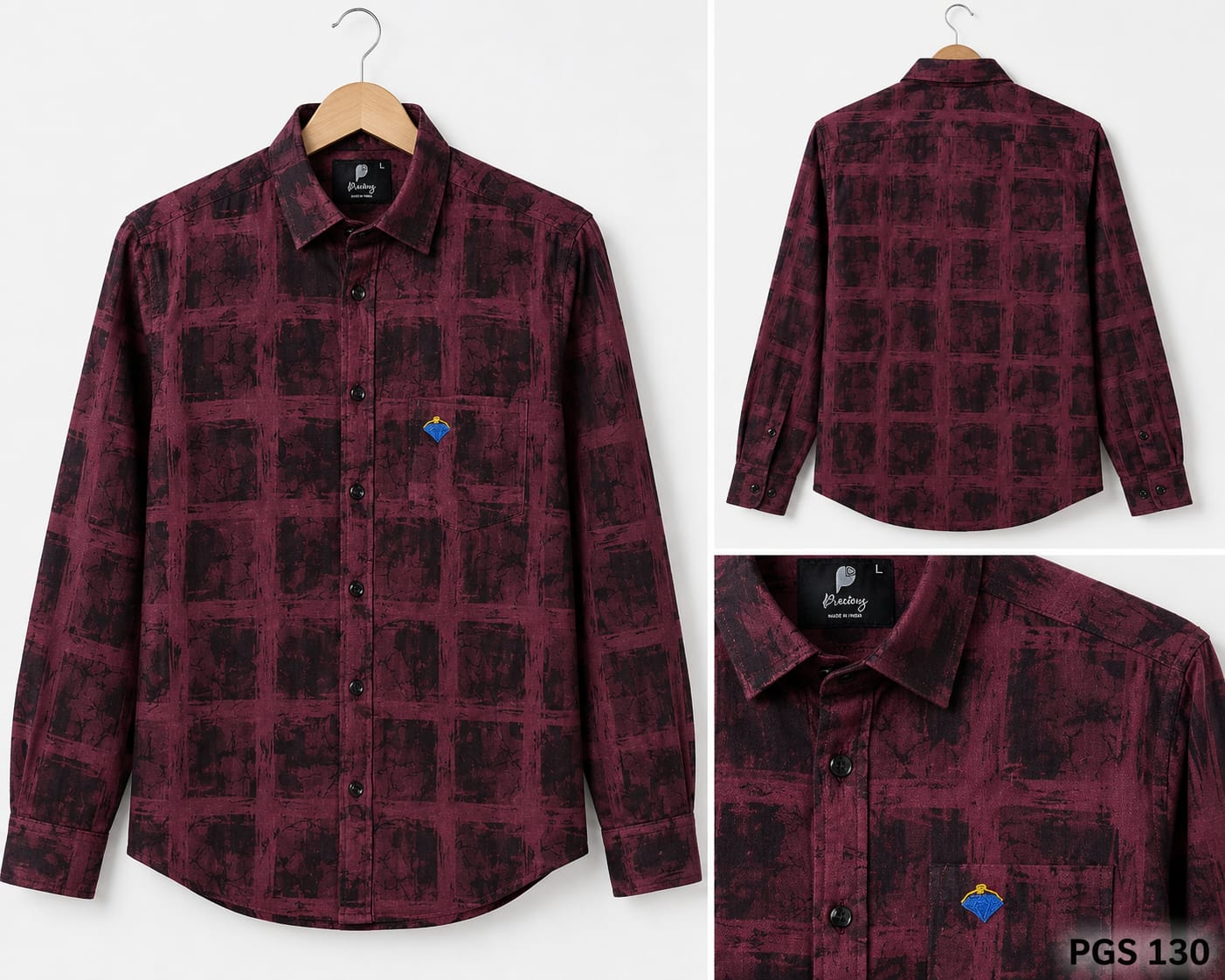 MENS MAROON ABSTRACT COTTON SHIRT (PGS-130)