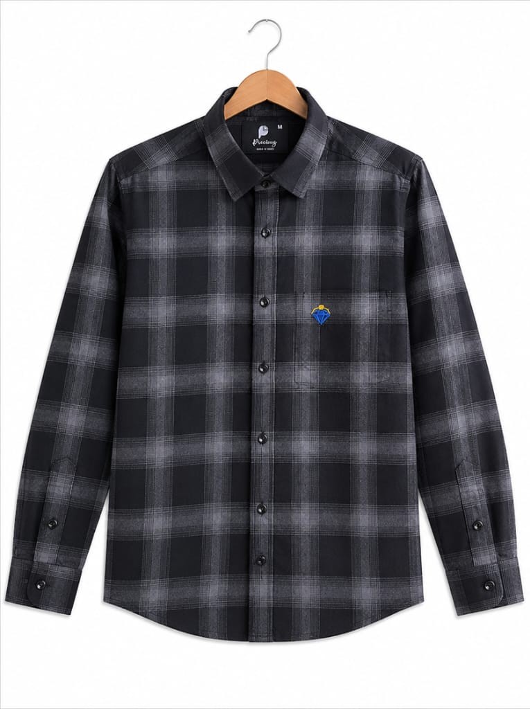 PREMIUM MEN'S CHECKED  CHARCOL GREY & BLACK COTTON  (PGS-140)