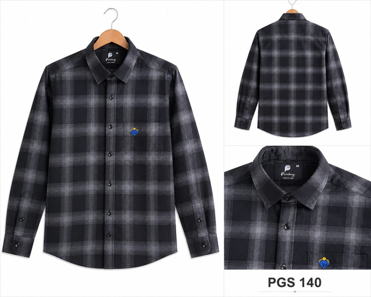 PREMIUM MEN'S CHECKED  CHARCOL GREY & BLACK COTTON  (PGS-140)
