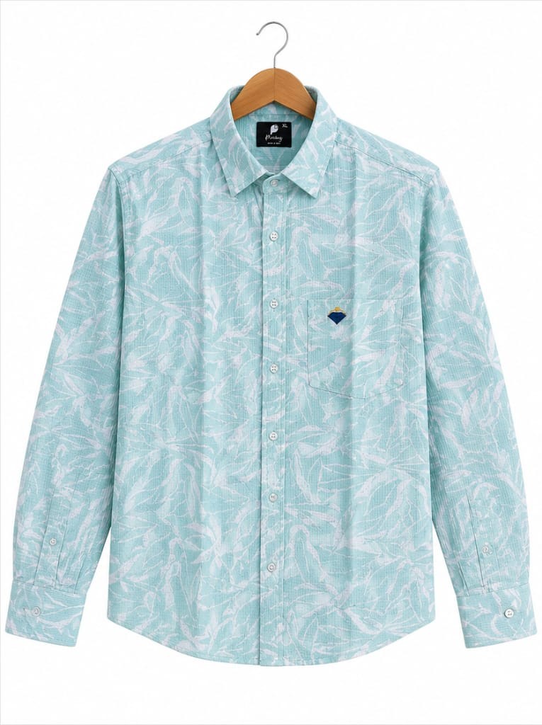 PREMIUM MENS PRINTED COTTON AQUA BLUE AND WHITE (PGS-143)