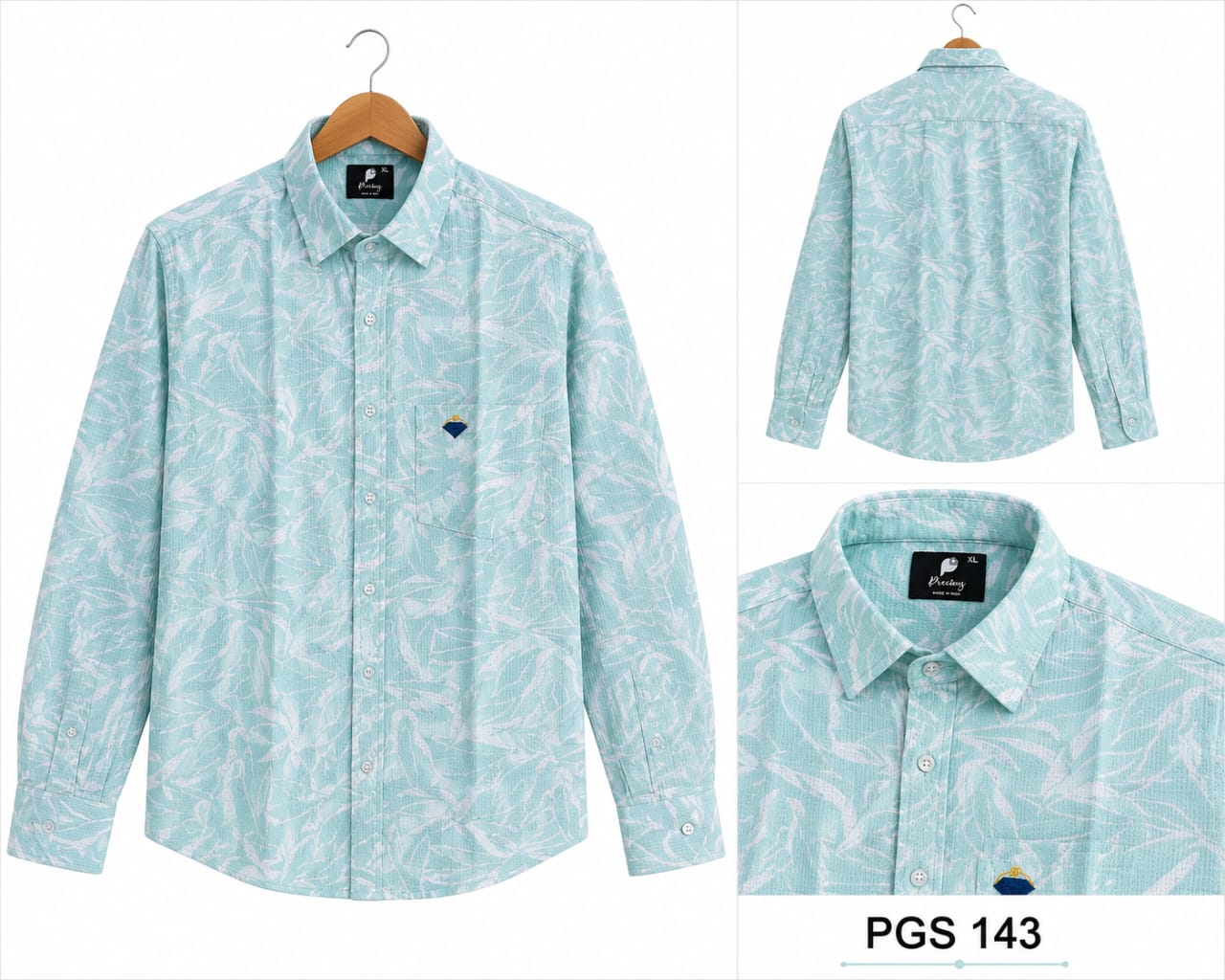 PREMIUM MENS PRINTED COTTON AQUA BLUE AND WHITE (PGS-143)