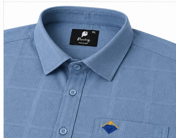 Premium Sky Blue Checked Formal Blended Cotton Shirt (PGS-110)