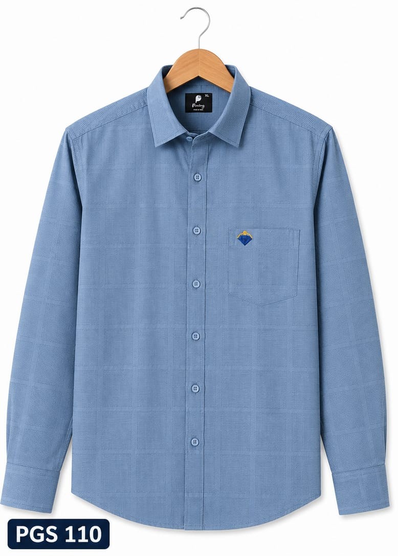 Premium Sky Blue Checked Formal Blended Cotton Shirt (PGS-110)
