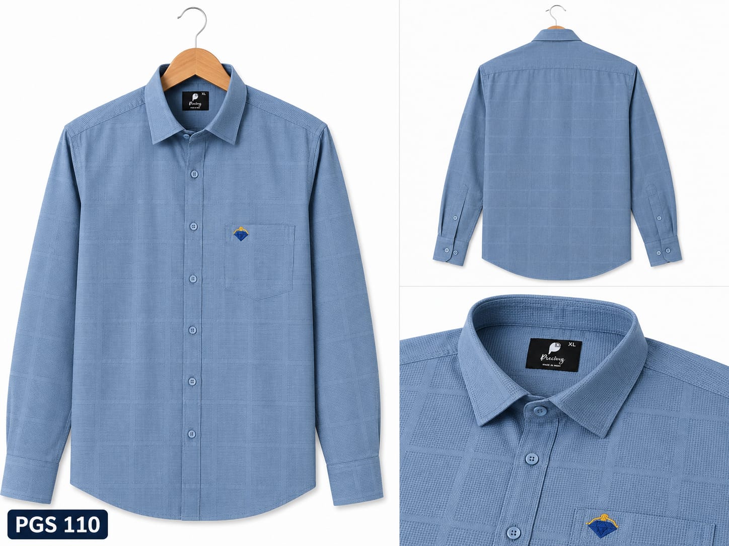 Premium Sky Blue Checked Formal Blended Cotton Shirt (PGS-110)