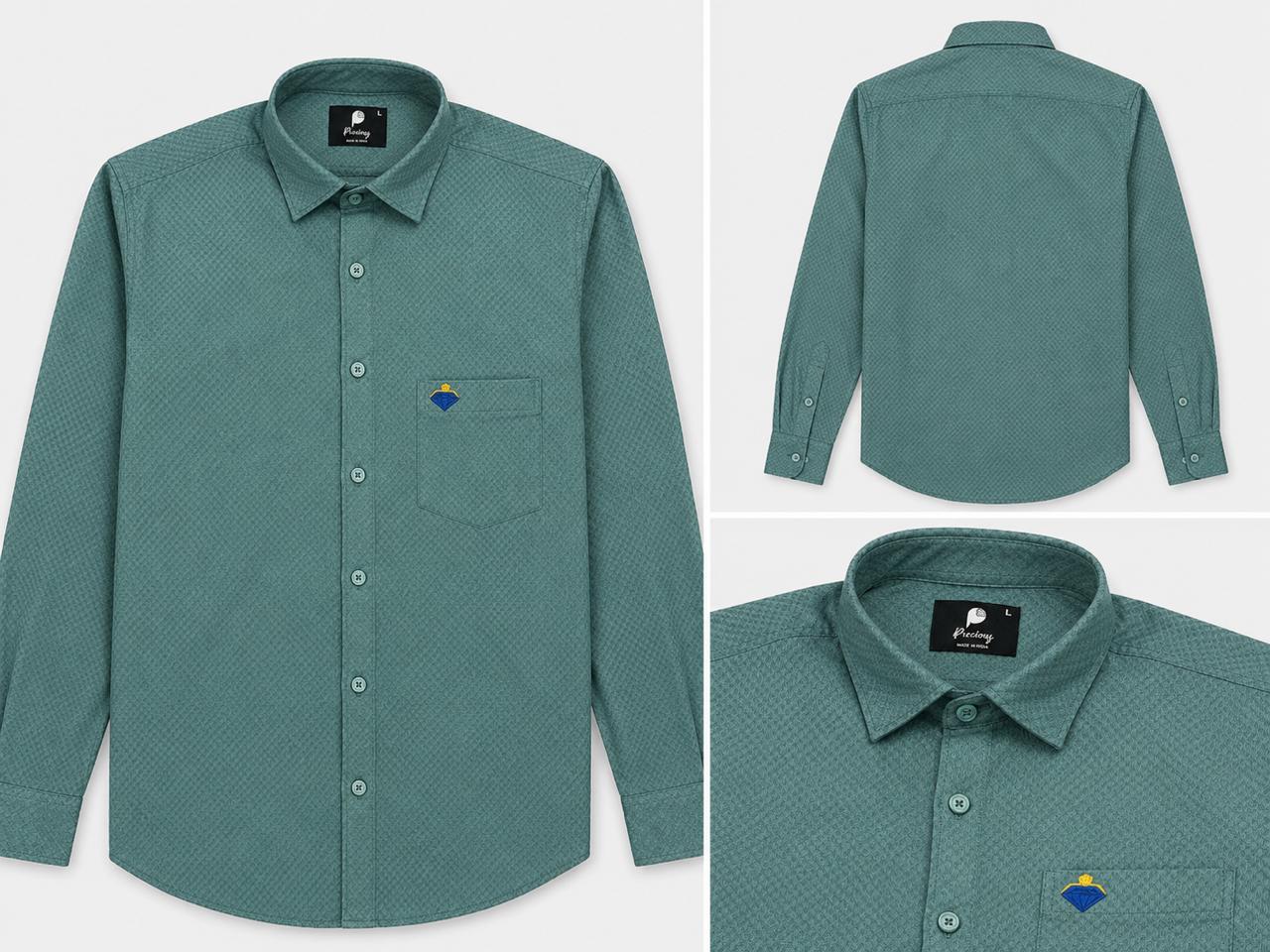 Premium Sage Green Textured Formal Blended Cotton Shirt (PGS-106)