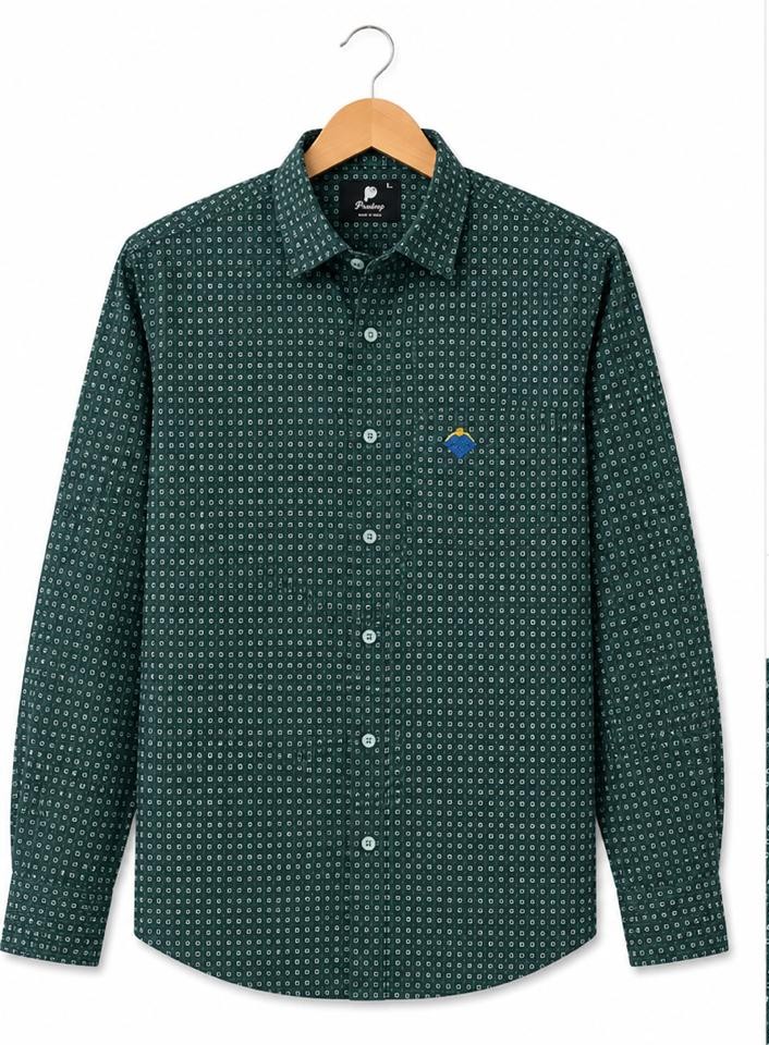 Premium Dark Green Micro-Print Formal CottonShirt – Full Sleeves (PGS-149)
