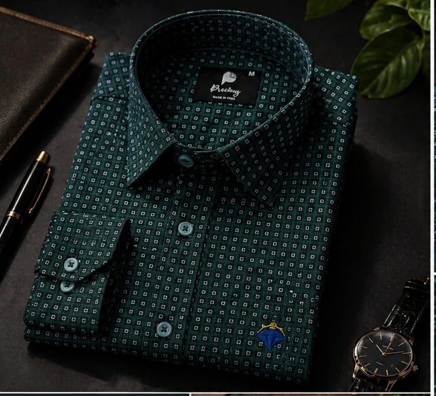 Premium Dark Green Micro-Print Formal CottonShirt – Full Sleeves (PGS-149)