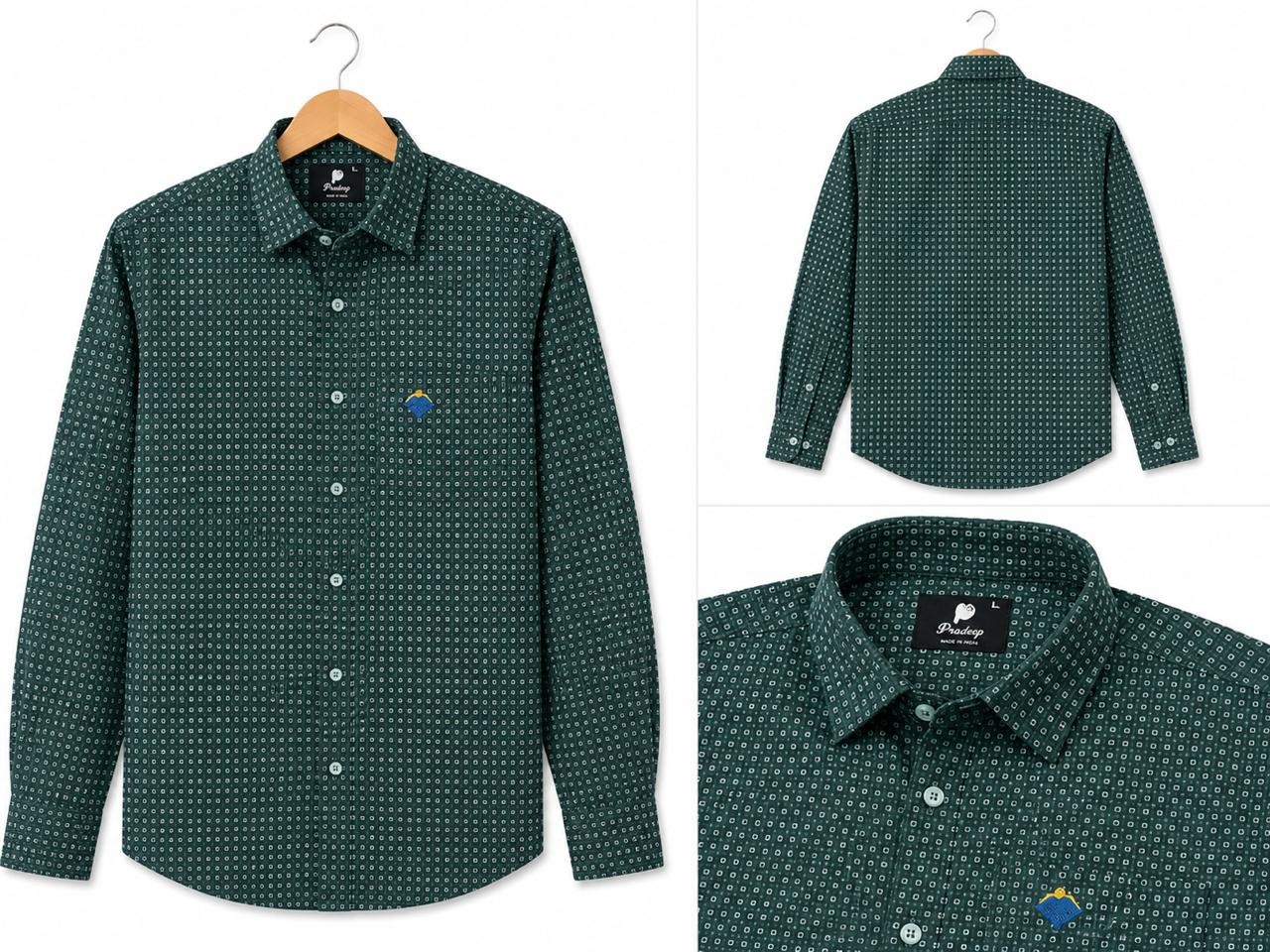 Premium Dark Green Micro-Print Formal CottonShirt – Full Sleeves (PGS-149)