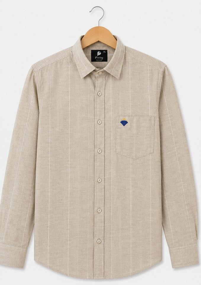 Premium Cream Beige Striped Formal Cotton Shirt – Full Sleeve (PGS-112)