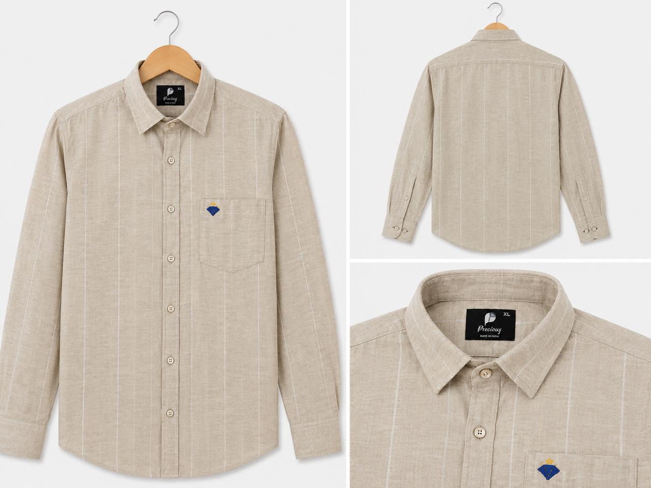 Premium Cream Beige Striped Formal Cotton Shirt – Full Sleeve (PGS-112)