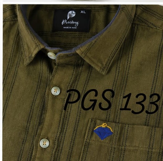 Men’s Olive Green Striped Casual Cotton Shirt  (PGS-133)