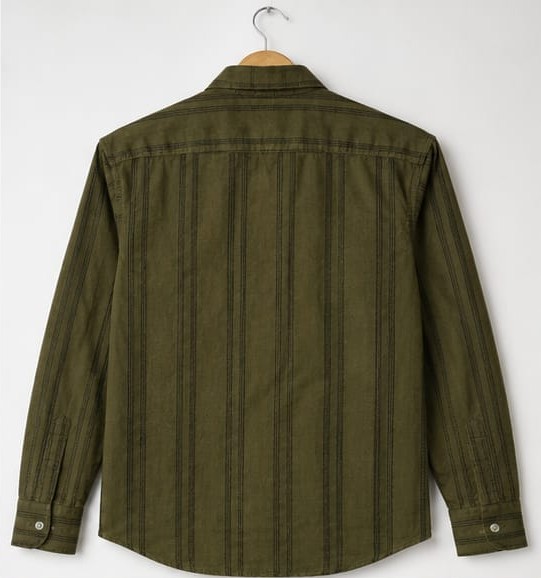 Men’s Olive Green Striped Casual Cotton Shirt  (PGS-133)